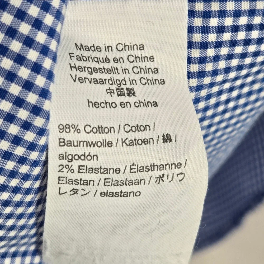 J. Crew Mens M 15-15.5 Thompson Blue Gingham Button Down Flex Wrinkle Free Shirt